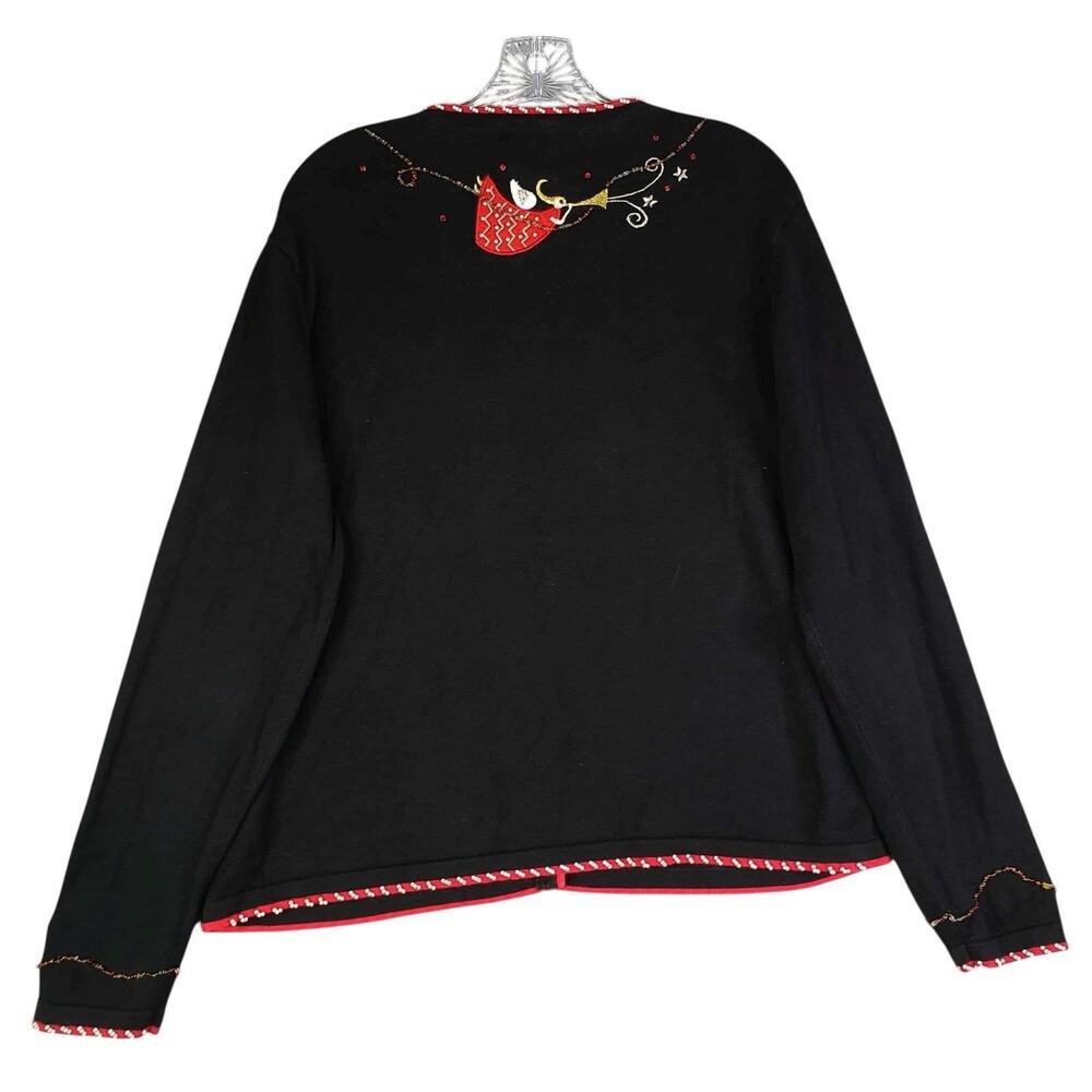 Vtg Berek Christmas Holiday Sweater Cardigan Women's Size XL Button Up Black Red - Picture 3 of 10